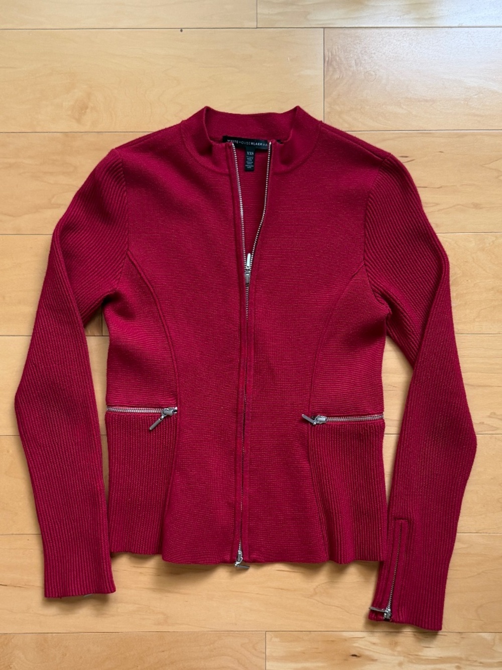 White House Black Market~Red Sweater, Zipper Front, Pockets, and Cuffs~XXS